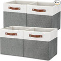 Temary Storage Cubes 12ﾗ12 Fabric Cube Storage Bins Foldable Storage Baskets with Handles, Decorative Storage Boxes for Organizing, Home, Office, Nursery, Shelf, Closet (White & Grey, 12 x 12 x 12)