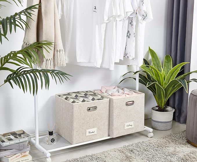 DECOMOMO Felt Storage Bins, 11 inch Cube Storage Bin with Labels for Shelves Kallax (Cube 11" / 6pcs, Beige)