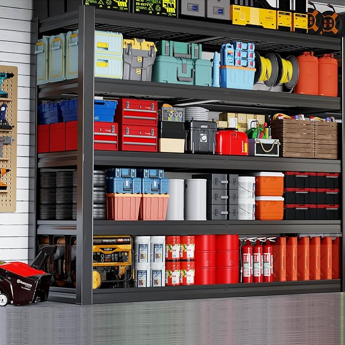 68" Wide Heavy Duty Garage Shelving Units, 5-Tier Deep Storage Shelves,Black Metal Garage Shelves,Steel Shelf,Large Storage Rack,Industrial Shelving for Shop, 68" W x 24" D x 84" H