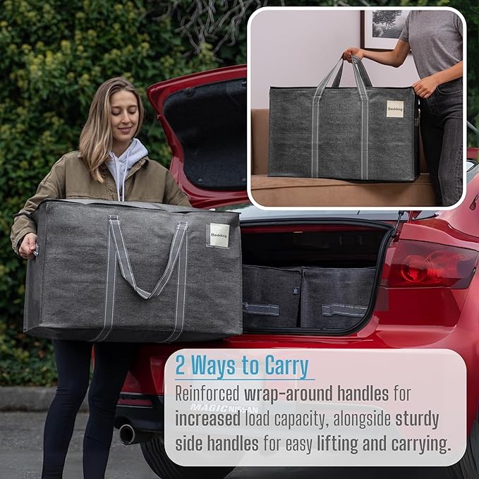 VENO 10 Pack Moving Bags and Large Christmas Storage Bins with lids. Alternative to Moving Boxes, Packing Supplies for College. Extra Large Heavy Duty Totes for Packaging (Dark Gray, 10 Pack)