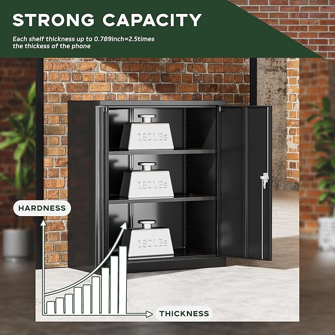 Greenvelly Metal Storage Cabinet, 36" Locking Storage Cabinet with Doors and Shelves, Lockable Storage Cabinets for Home Office, Utility Locker Cabinet, Steel Garage Cabinet with 2 Keys, Black