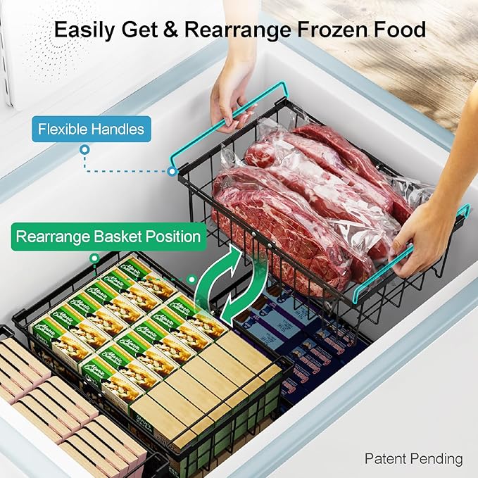 iSPECLE Freezer Organizer Bins - Fit 10 to 20 Cu.FT Deep Freezer, 8 Pack Large Expandable Stackable Chest Freezer Organizer Sort Frozen Food Easy to Get Food from Bottom without Digging, Black