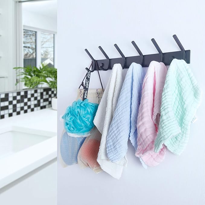 WEBI Coat Rack Wall Mounted,5 Coat Hooks for Hanging Coats,Heavy Duty Metal Double Hook Rack Hook Rail Wall Coat Rack with Hooks Coat Hanger Wall Mount for Clothes Entryway Jacket,Black