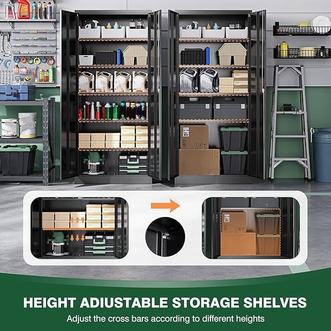 Letaya Metal Garage Storage Cabinets with Lock Door and Adjustable Shelves, Steel Tool Cabinets for Home,Office,Warehouse Organisieren (Black, 72" H)
