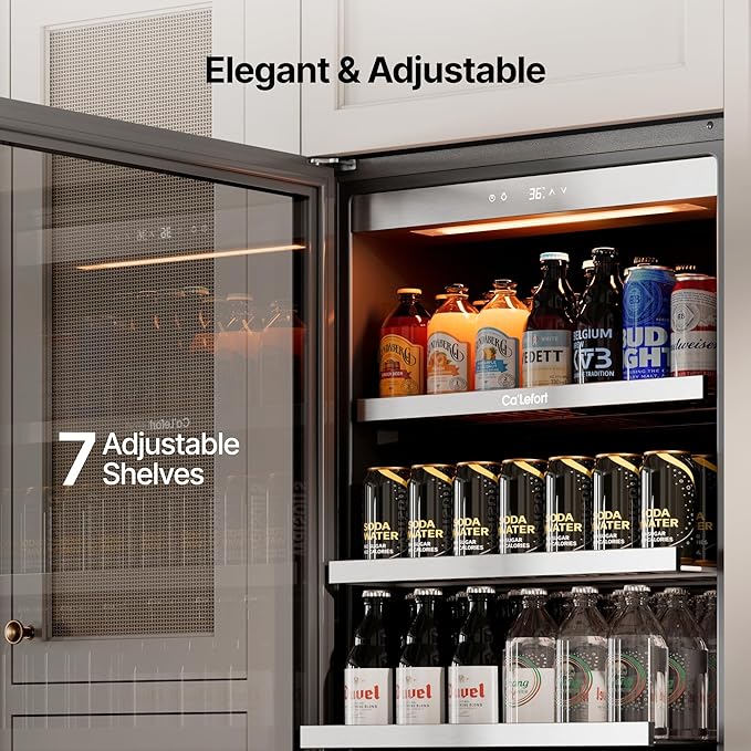 Ca'Lefort Beverage-Refrigerator 24 Inch, Tall Beverage Fridge Cellars Large Bar Drink Cabinet Built-in or Freestanding with Glass Door, Beer Cooler for Bottles and Cans Beer/Soda/Water/Wine