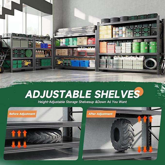 Letaya 71.3" W Metal Storage Shelves,5000LBS Heavy Duty Garage Shelving Units, 4 Tier Adjustable Utility Rack Shelf,Large Industrial Shelves,for Shop,Warehouse,Basement (71.3" W x 24" D x 70" H)