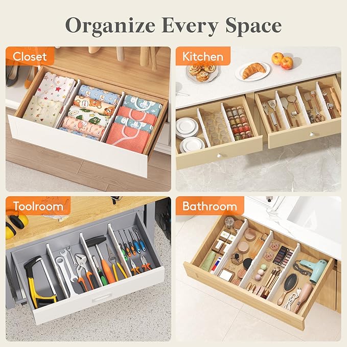Lifewit 5" Tall 12 Pack Deep Drawer Dividers, 11.5-18.5" Expandable Drawer Divider for Clothes, White Dresser Drawer Storage Organizers, Clothing Drawers Separators for Dresser, Kitchen, Bedroom