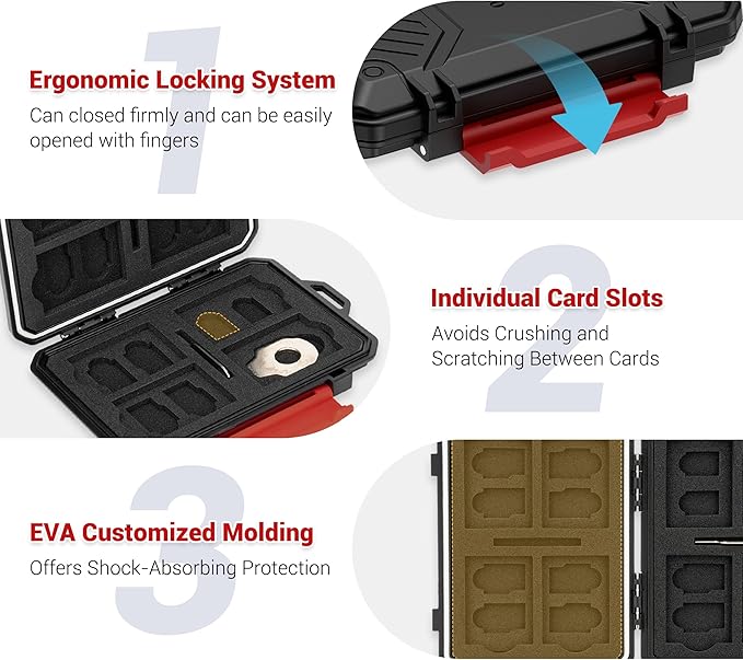 Memory Card Case with 18 Slots, IP67 Waterproof Anti-Shock Travel Camera Memory Card Holder for 8 SD SDHC SDXC Cards & 4 MicroSD TF MSD & 4 CFexpress Type-A Cards & 2 Nano SIM Storage - Green