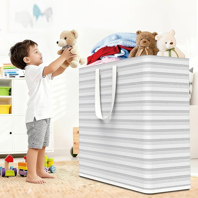 XXXL 36gal(136L) Large Laundry Basket, Laundry Hamper 2 Section with Reinforced Handles, Waterproof Collapsible Clothes Hamper for Bedroom Laundry Room Dorm Bathroom
