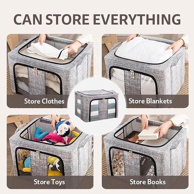 Clothes Organizer | with Clear Window Bag | Large Clothes Storage Bins with Lids - for Bedroom Home Apartment Closet Fabric Bed Sheets Comforter Toys Garment Organization