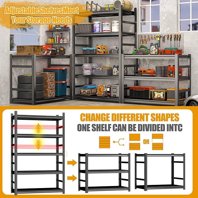 16''W Shelving Unit, 3000 Lbs Heavy-Duty Storage Shelves, Adjustable Reinforced Shelves for Laundry Rooms, Basements, Kitchens& Outdoor