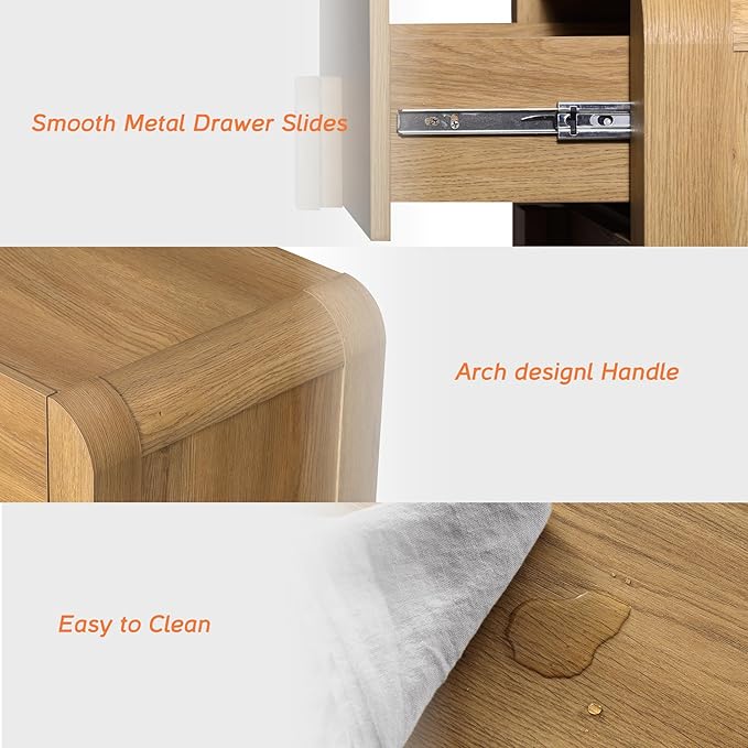 WAMPAT 3 Drawer Dresser for Bedroom, 31.5" Wide Mid Century Modern Wide Chest of Drawer, Wood Tall Nightstand with Curved Edge Handles, Closet Dresser TV Stand for Bedroom, Light Walnut