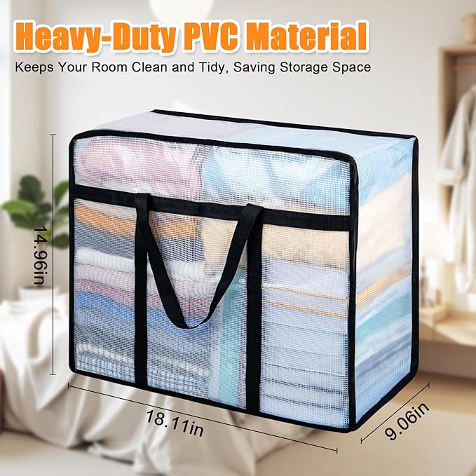 4 Pack Clear Blanket Storage Bags with Zipper, Vinyl Foldable Moving Bags Closet Organizers and Storage Containers for Bedding, Blankets, Comforters, Clothing, Toys, Quilt, Duvet, 40L