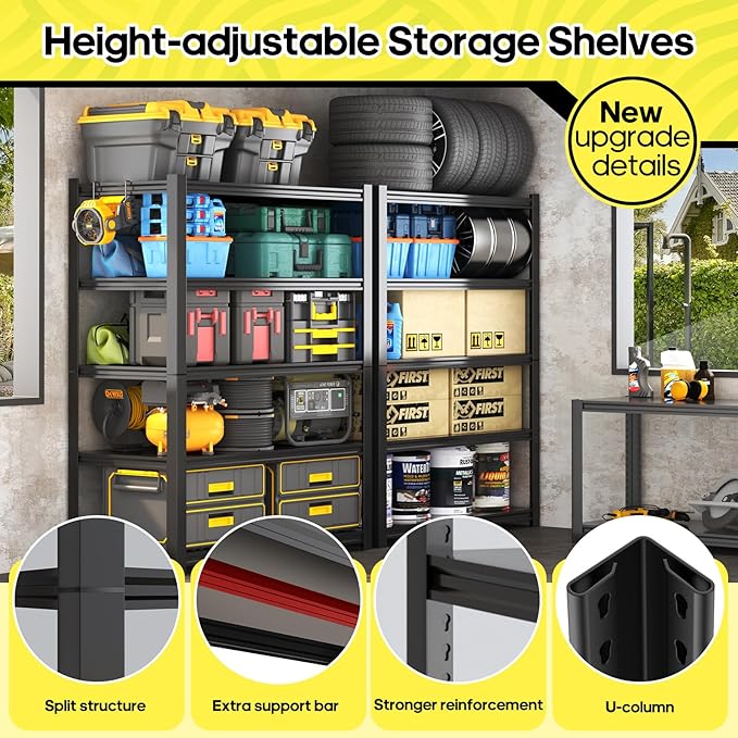 5 Tier Adjustable Metal Shelving Storage Rack,Storage Shelves,59.8" Wx24 Dx76.6 H Garage Shelving Heavy Duty,Industrial Shelving Unit for Basement,Warehouse,Garage Organization.4 Pack