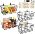 4 Pack Hanging Wall Basket Wire Storage Baskets, Adhesive Basket for Cabinet Door Organizer(2 Wall Mounting Options), Hanging Fruit Baskets for Kitchen, Pantry Organization, Bathroom, Black