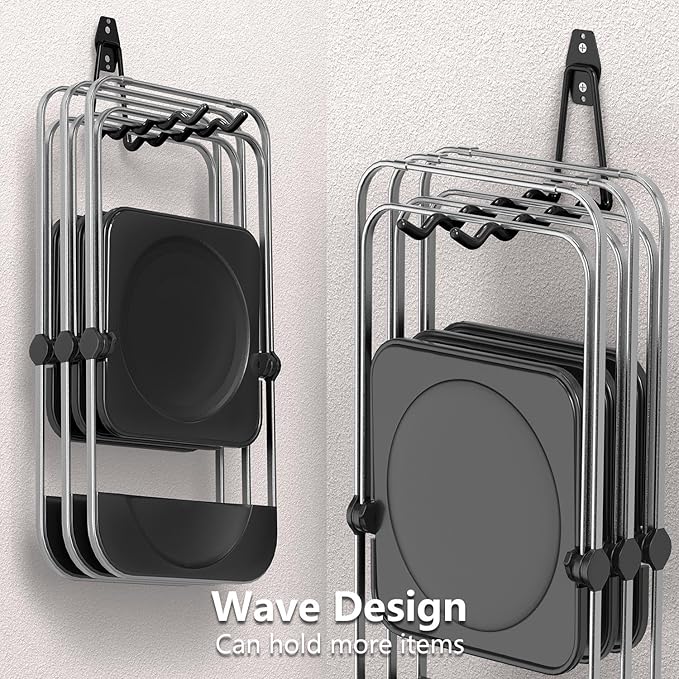 Heavy Duty Garage Hooks 4 Pack, 7.7 inch Wave Long Hanger, Wall Mounted Storage System, Power and Garden Tool Organizer, for Hanging Ladders, Bikes, Hose, Bulk Items and More