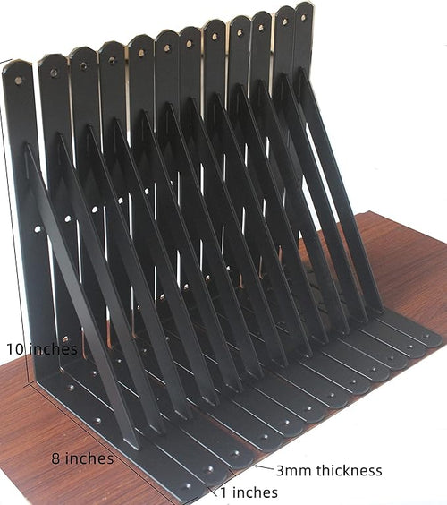 12 Pack L10 x H 8" Black Heavy Duty Shelf Brackets with Screws Metal Shelf Brackets Shelf Support Angle Brackets for Shelves L Brackets Heavy Duty Floating Shelf Brackets