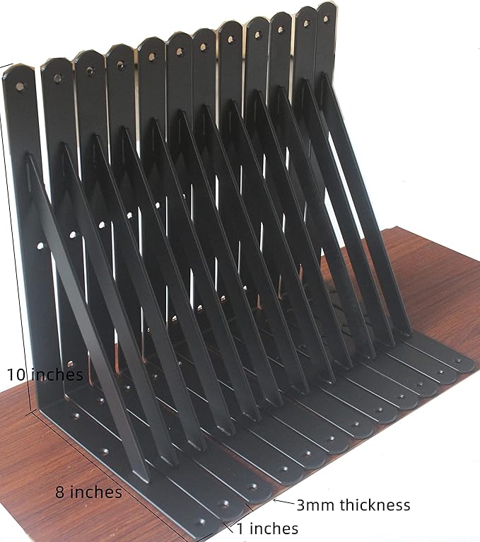 4 Pack L10 x H 8" Black Heavy Duty Shelf Brackets with Screws Metal Shelf Brackets Shelf Support Angle Brackets for Shelves L Brackets Heavy Duty Floating Shelf
