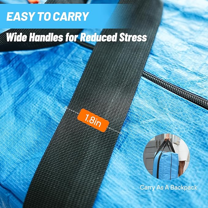 2 Pack Moving Bags, Heavy Duty Storage Bags with Zipper, Extra Large Packing Bags with Internal Compression Straps, Wrap Around Handles, Alternative to Moving Boxes, Blue and Black