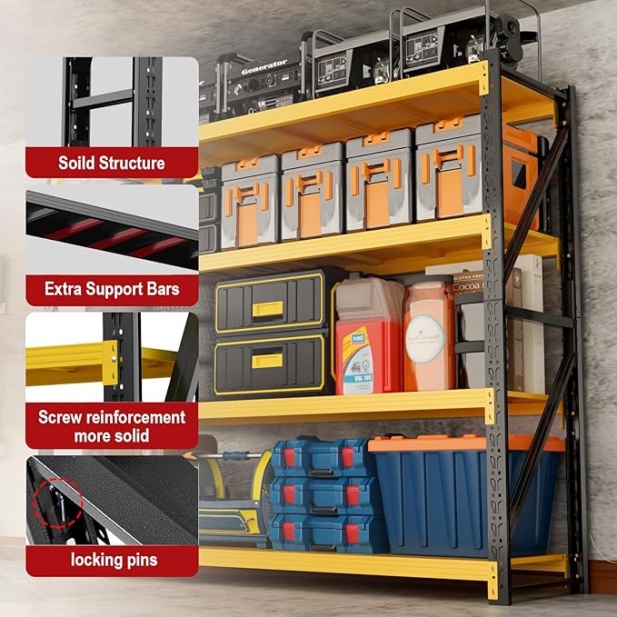 5000LBS Garage Shelving Heavy Duty, 59” W Storage Shelves, 4-Tier Adjustable Metal Storage Shelves, Steel Industrial Shelving Unit, Metal Shelving for Garage, Basement, Warehouse (59x24x79in)