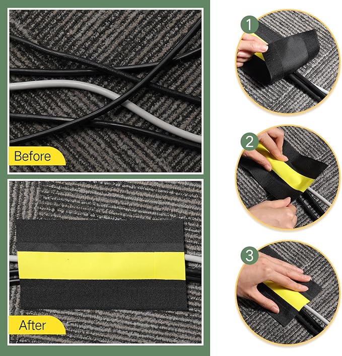 WILLBOND Carpet Cord Cover Cable Protector Floor Cover Cable Protector Management Only for Commercial Office Carpet(9.84 ft,Black and Yellow)