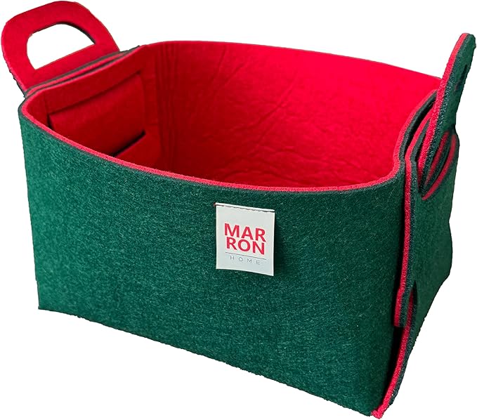 Collapsible DeepGreen Red Felt Storage Bin Small 11"x7.1"x7.1" – Foldable Basket with Handles for Closet, Laundry Room Organization, Decorative Storage Baskets for Shelves Storage