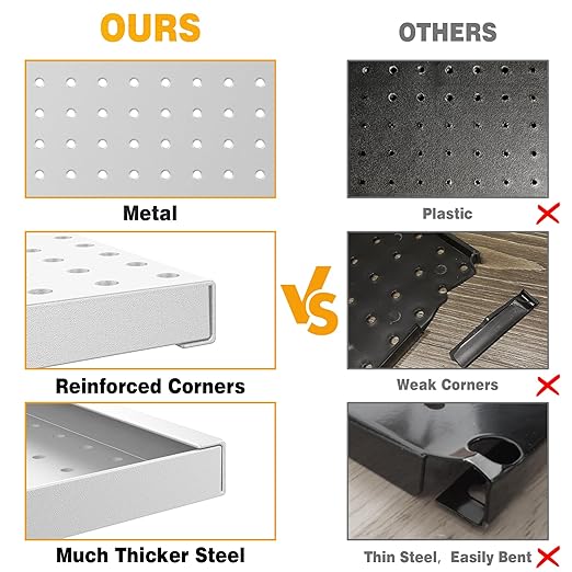 Pegboard Smith Metal Pegboard Panels 12" x 24", 4 Pack Grey Wall Mounted Tool Organizer Boards, Heavy Duty Tool Storage Peg Board for Garage, Workbench, Office, Fits 1/4" Peg Hooks