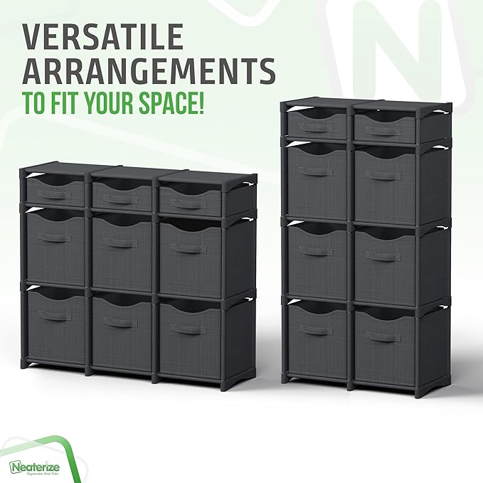 9 Cube Closet Organizers And Storage | Includes All Storage Cube Bins | Easy To Assemble Closet Storage Unit With Drawers | Room Organizer For Clothes, Baby Closet Bedroom, Playroom, Dorm (Dark Grey)