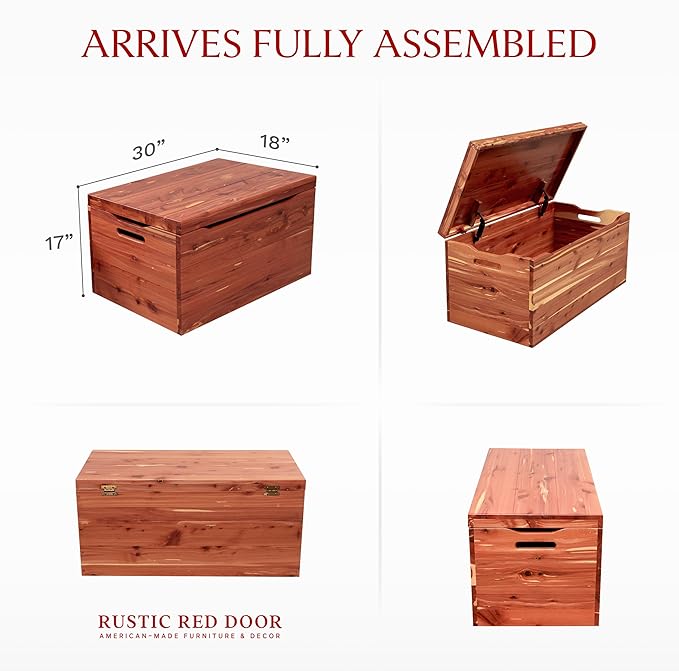 Amish Made Wooden Storage Chest Trunk Box with Lid and Handles for Bedroolanket, Clothes, Anti-Slam Hinges, Handmade, Rustic, Cedar Wood, Natural Stain, 30"