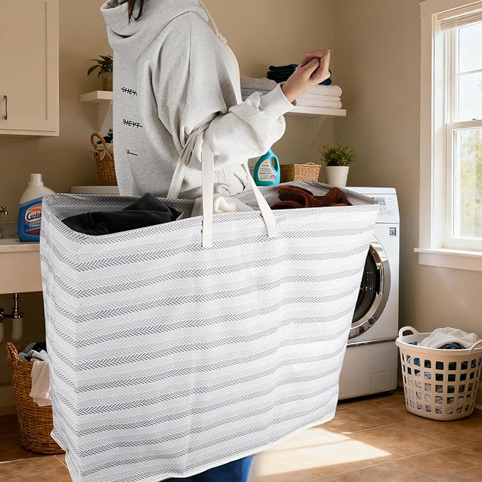 XXXL 36gal(136L) Large Laundry Basket, Laundry Hamper 2 Section with Reinforced Handles, Waterproof Collapsible Clothes Hamper for Bedroom Laundry Room Dorm Bathroom
