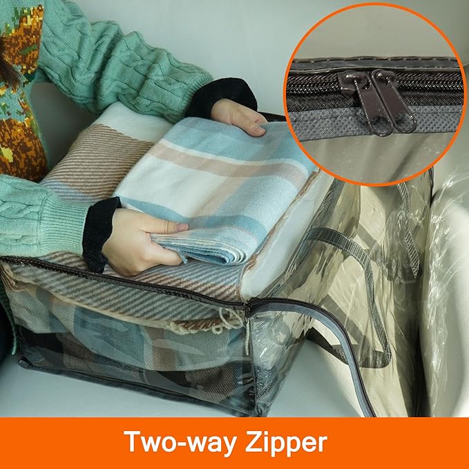 Vieshful Grey 40L Clear Clothes Storage Bag with Zipper 3 Pack Colorful Clothes Organizer Vinyl Storage Bag for Comforter, Blanket, Bedding, Duvet, Transparent Moving Totes