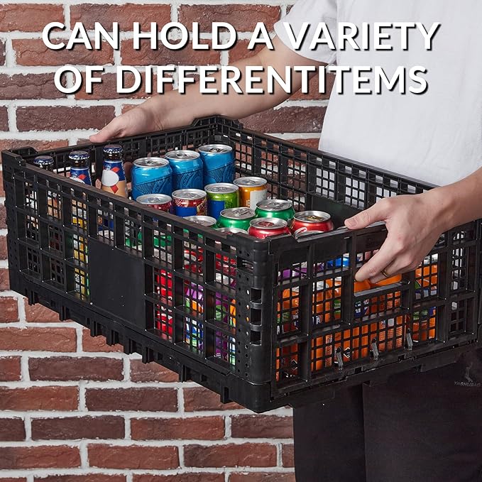 Collapsible Storage Crates, 52 Liter Heavy Duty Foldable Plastic Crates , Storage Baskets and Bins 23.6" L x 15.7" W x 8.6" H Stackable Dairy Milk Crates for Office, Home, Toy Storage