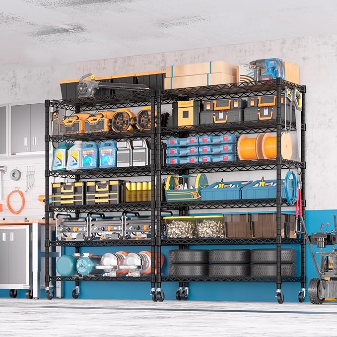 PrimeZone 6 Tier Wire Shelving with Wheels 78''H 1500lbs Storage Shelves NSF Certified Heavy Duty Steel Metal Shelf Adjustable Rolling Rack Kitchen Garage Closet Pantry Laundry 78''HX36''WX18''D 3Pcs