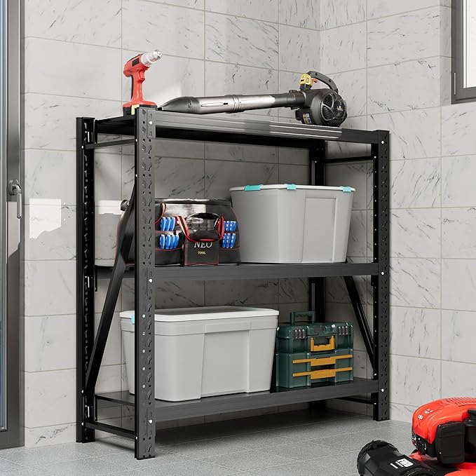 Garage Shelving Unit 1 Set Rustproof 50“W Heavy Duty Storage Shelves Easy Assembly 3 Tier Adjustable Metal Steel Utility Shelf Rack Garage Storage Organize for Tools Basement,Warehouse