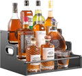 3-Tier Liquor Bottle Display Shelf,Coffee Syrup Rack Organizer,Water Bottle Organizer, Mini Bar Cabinet, Rustic Bar Shelves for for Liquor Whiskey, Spirits（Black）