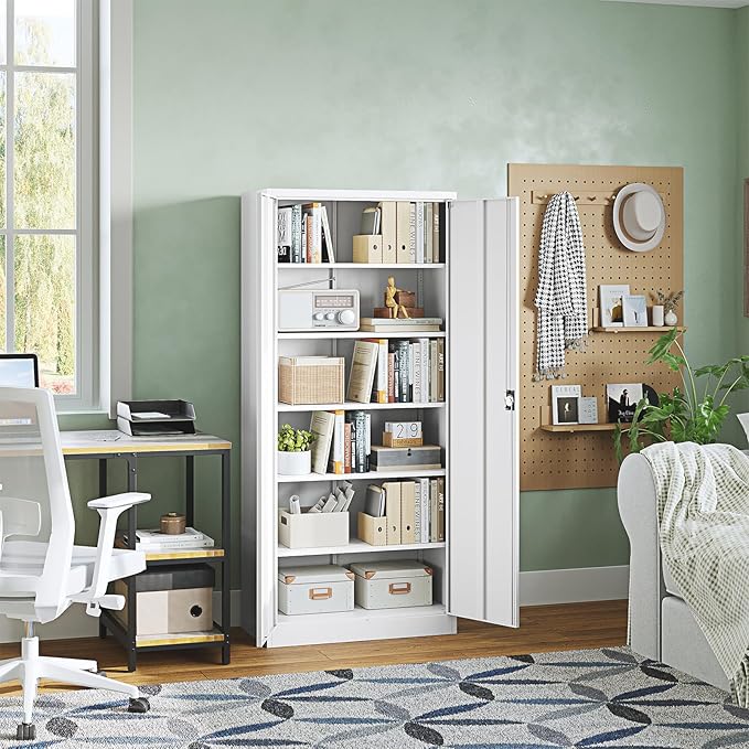 Letaya Metal Garage Storage Cabinets with Lock Door and Adjustable Shelves, Steel Tool Cabinets for Home,Office,Warehouse Organisieren (White, 71" H)