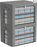 CYhom Extra Large Clothes Storage Bins - Linen Fabric Foldable Stackable Container Organizer Set with Clear Window & Carry Handles & Metal Frame (Dark Gray, Extra Large-100L)