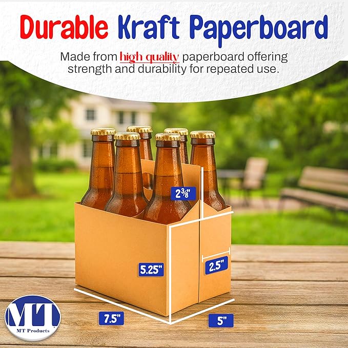 MT Products Brown 6 Pack Bottle Holder 12 oz. - Kraft Cardboard Bottle Carrier (Pack of 10) - Made in the USA