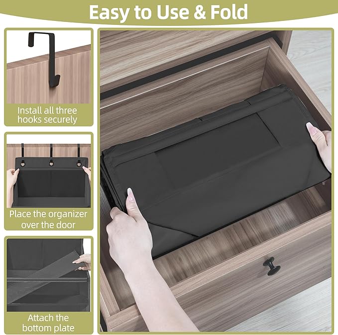 Over Door Organizer with 6 Extra Large Pockets 12 Side Pockets, Sturdy Closet Storage Rack, Hanging Storage Organizer with Clear Window for Shoes, Diapers, Toys, Bedroom, Bathroom, Black