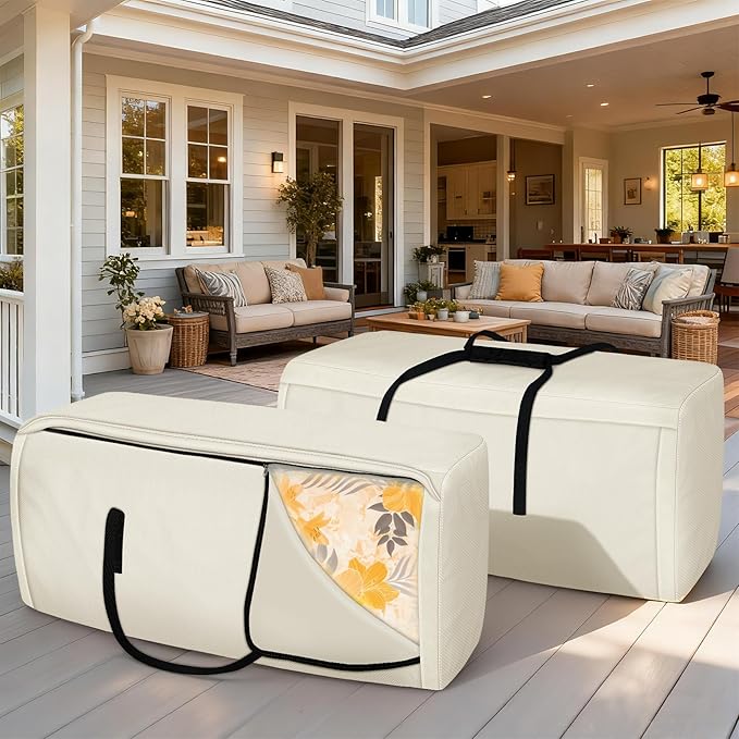 Porch Shield Outdoor Cushion Storage Bag 48 inch Waterproof Outside Storage Bags for Patio Furniture with Zippers and Handles