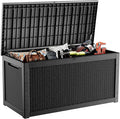 320 Gallon Large Resin Deck Box, Lockable Outdoor Storage Box for Patio Cushions Storage Furniture,Garden Tools, Pool Supplies, Weatherproof and UV Resistant-Black Rattan (320 Gallon)