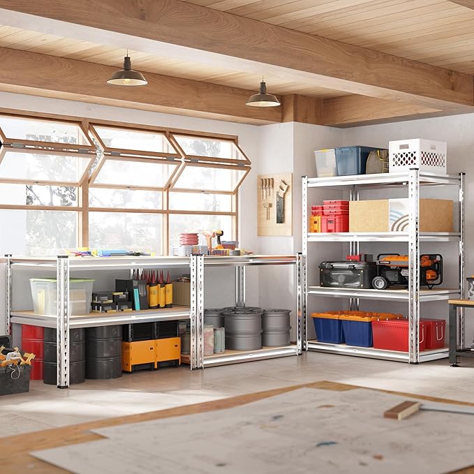 REIBII 60.05" H Storage Shelves 1840LBS Garage Shelving Heavy Duty Shelving 4 Tier Garage Shelves Adjustable Metal Shelf for Kitchen Basement Pantry Warehouse 35.45" W x 17.72" D x 60.05" H