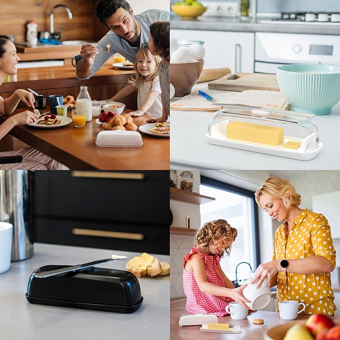 Butter Hub Butter Dish with Lid and Knife, Magnetic Butter Keeper, Easy Scoop, No Mess Lid, Plastic, Dishwasher Safe (Grey)