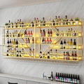79in Metal Wine Rack Wall Mounted, Modern Wine Storage Rack Wall Mounted with Wine Glass Holder, Liquor Shelf, Bar Shelves for Liquor Bottles (4 Tiers Gold, 79 * 7.87 * 48.5INCH)
