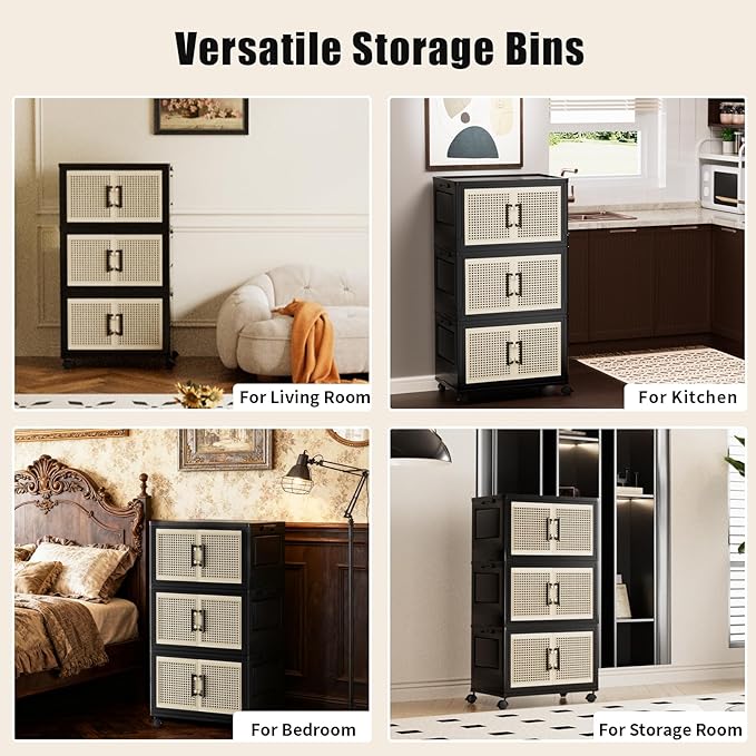 Stackable Storage Bins with Lids,Collapsible Plastic Storage Box Closet Organizers and Storage with Wheels and Magnetic Door for Home Office Dorm (4 Pack)
