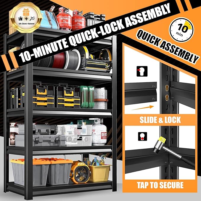 71''H Garage Shelving Heavy Duty 5-Tier Adjustable Storage Shelves Unit, Metal Utility Rack Shelf for Industries, Warehouses, Basement,Black