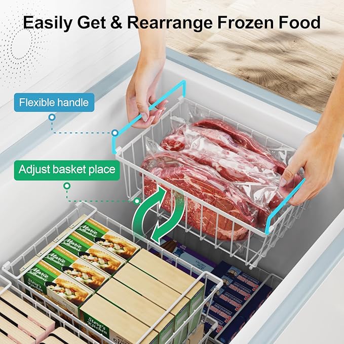 iSPECLE Freezer Organizer Bins - 4 Pack Stackable Chest Freezer Organizer for 5 Cu Ft Deep Freezer Sort Frozen Food, Deep Freezer Organizer Bins Easy to Get Food from Bottom without Digging, White