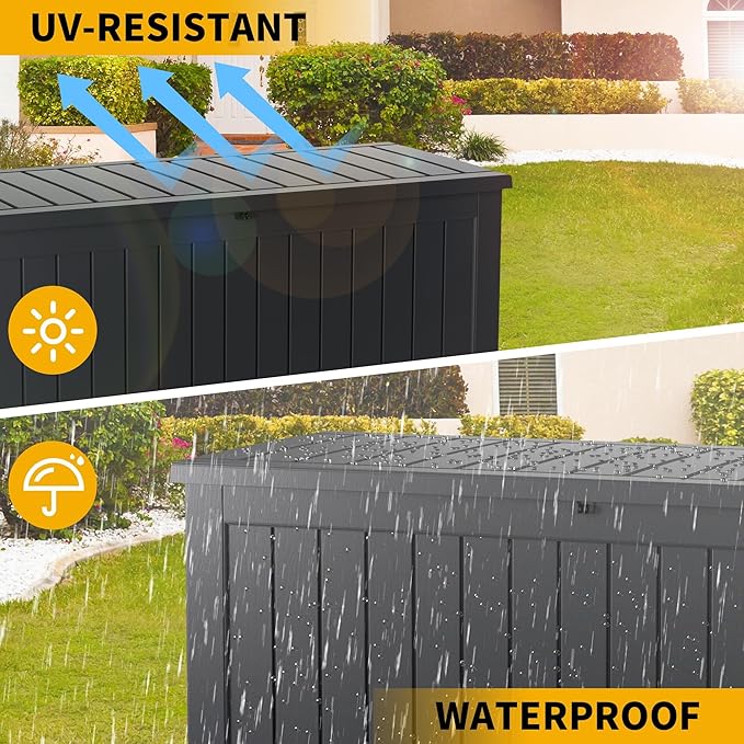 80 Gallon Deck Box, Resin Outdoor Indoor Waterproof Storage Box, Lockable Storage Box With Handle for Patio Furniture - Garden Tools - Swimming Pool Tools UV-Resistant, Black