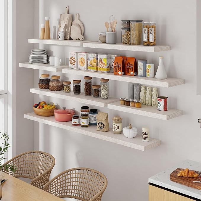 Fun Memories 55Inch Floating Shelves for Wall 1 Pack Shelves for Bedroom|Kitchen|Bathroom Wall Mounted Rustic Wood Floating Shelf with Invisible Brackets for Books|Storage|Decor, Brich