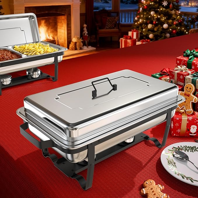 sifer 9Qt 2Pack Chafing Dishes for Buffet [Multi-Size Food Pans] | Chafing Dishes with Screwless Assembly & Stackable [Easy to Store] Design for Wedding/Home/Christmas Buffets, Black